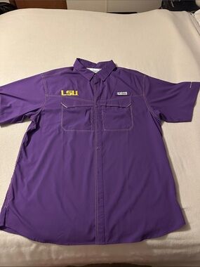 Columbia Purple LSU Short Sleeve Button-Down Shirt